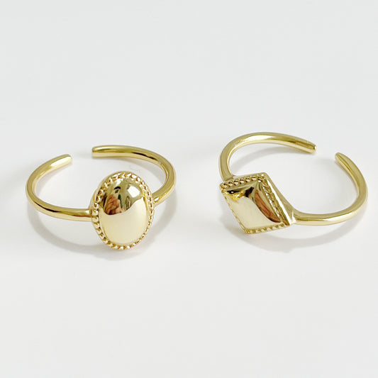 Anello Minimalista in Argento Sterling 925 con Cuore Geometrico Intarsiato in Argento Regolabile