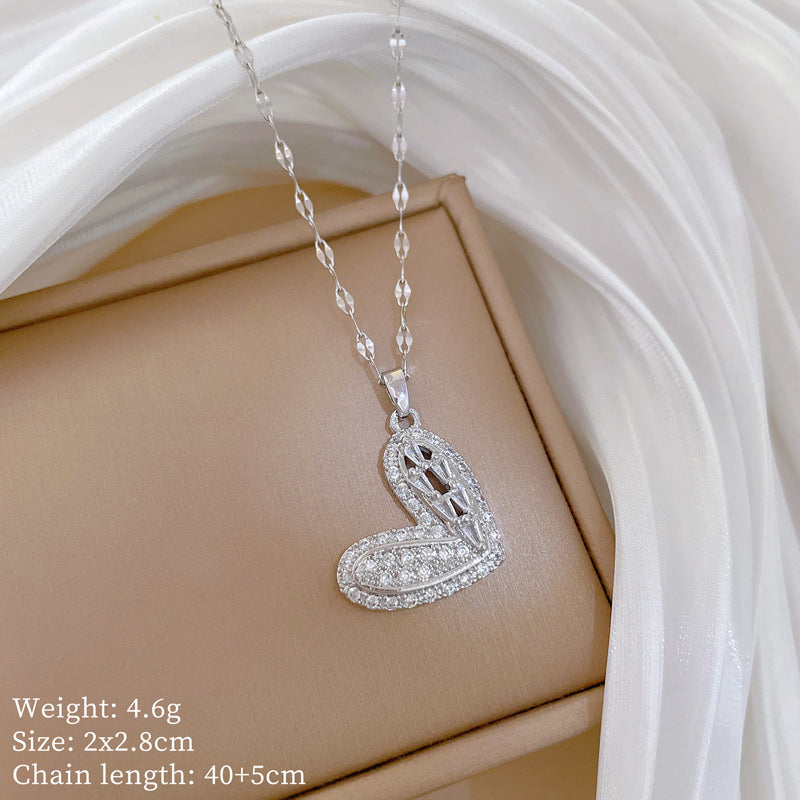 Sweet Minimalist Animal Shape Micro-Inlaid Cubic Zirconia Brass Pendant Titanium Steel Necklace for Unisex