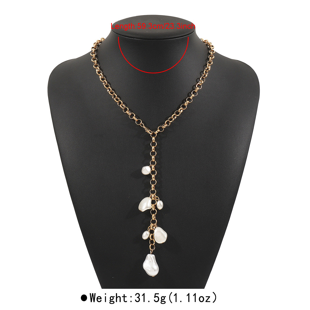 Fashionable OL Style Geometric Shape Imitation Pearl Y-Necklace for Women with Pearl Inlay and Iron Base