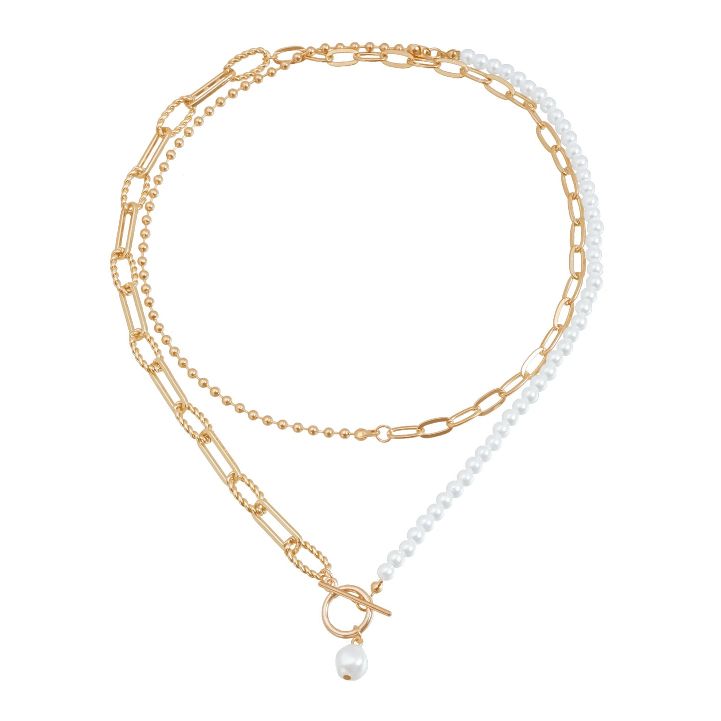 Vintage Style Geometric Pendant Alloy Necklace with Electroplated Finish for Women Long Beaded Chain Layering Collarbone Jewelry