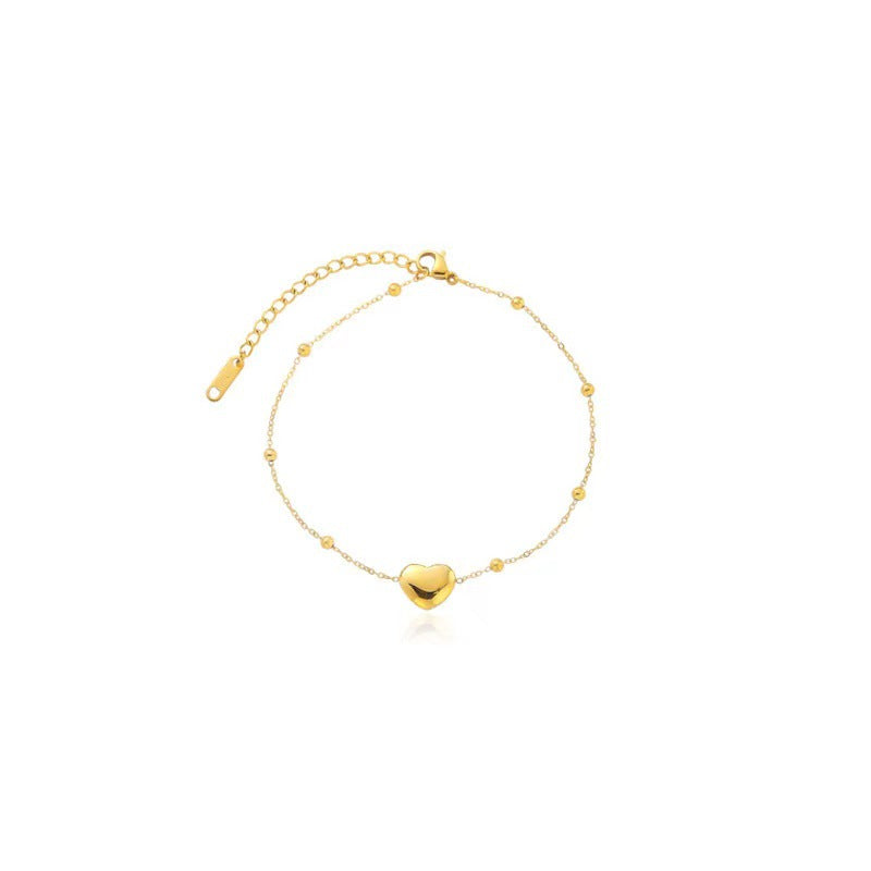 Cavigliera Minimalista a Cuore in Acciaio al Titanio Placcato Oro 18K da Donna