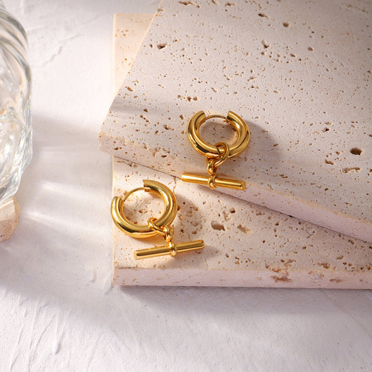 Orecchini a Cerchio Pendenti Geometrici Minimalisti da Donna in Acciaio al Titanio Placcato Oro