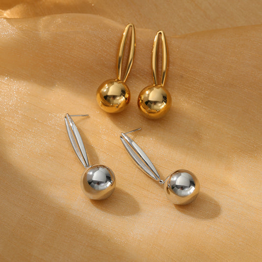 Minimalist Hollow-Out Geometric Stainless Steel Round Ball Earrings for Women with Vacuum Plated 18K Gold Finish