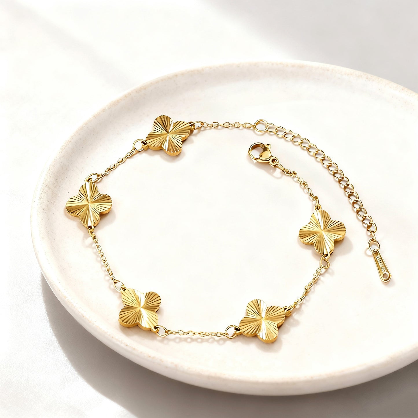 Parure di Gioielli da Donna a Quattro Foglie in Acciaio Inossidabile Placcato con Collana, Bracciale e Orecchini a Catena Veneziana
