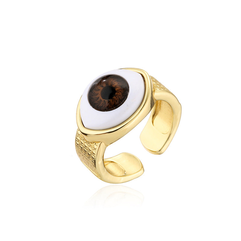 Anello Geometrico Occhio di Allah in Rame con Placcatura in Oro 18K da Donna con Fascia Aperta Regolabile