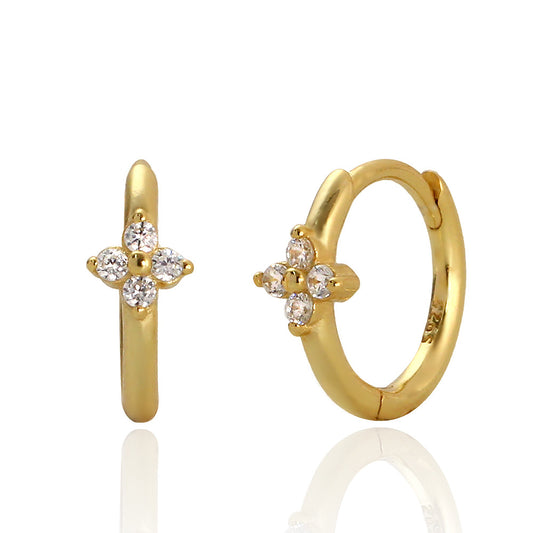 Minimalist Clover-Shaped S925 Sterling Silver Stud Earrings with Rhinestone Inlay for Women
