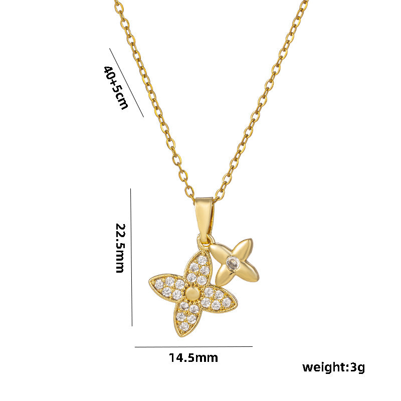 Minimalist Geometric Four-Leaf Clover Pendant Necklace for Women in Titanium Steel with Gold Plating, Hypoallergenic Locket Chain