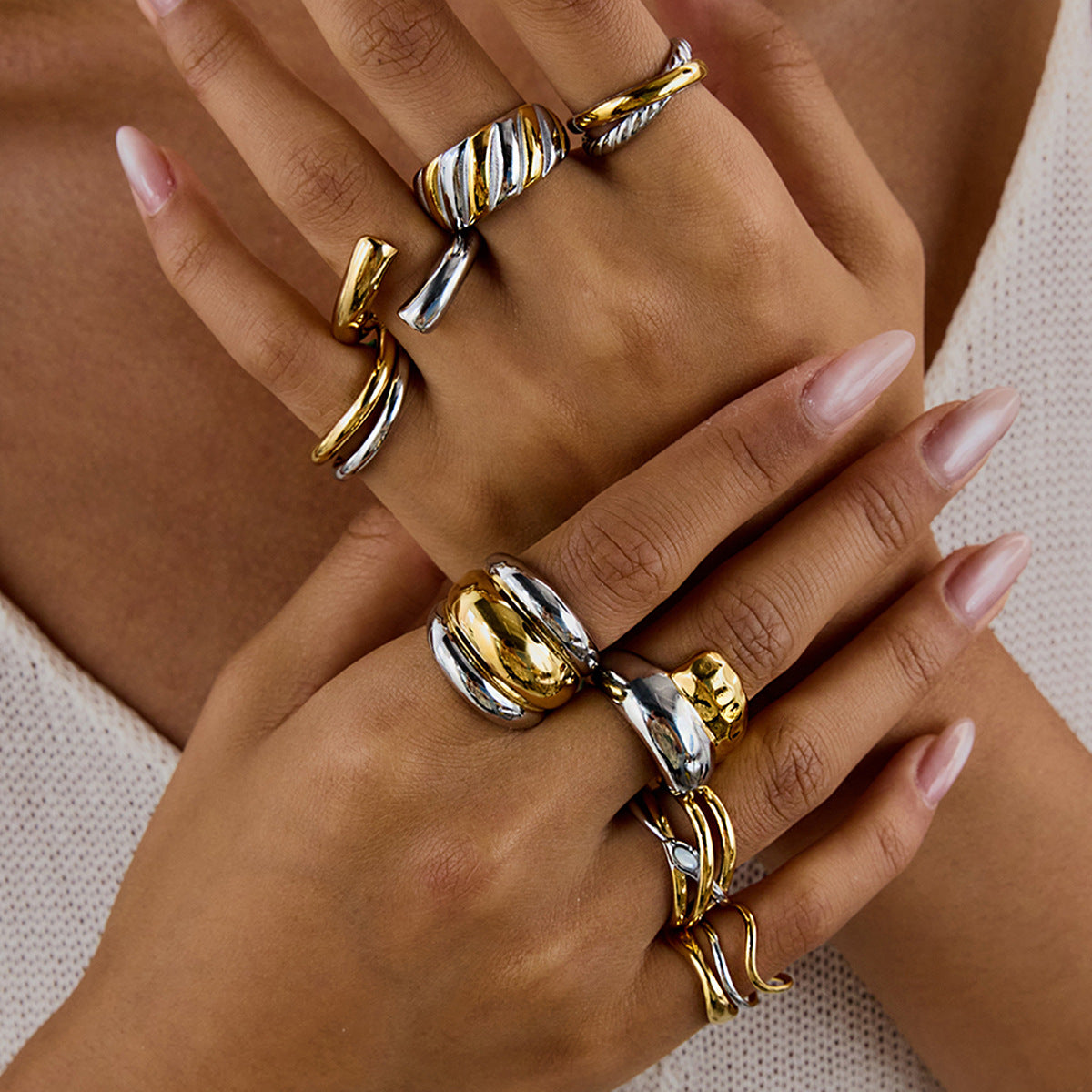 Geometric Stainless Steel Plated Ring for Women with Luxe Minimalist Appeal