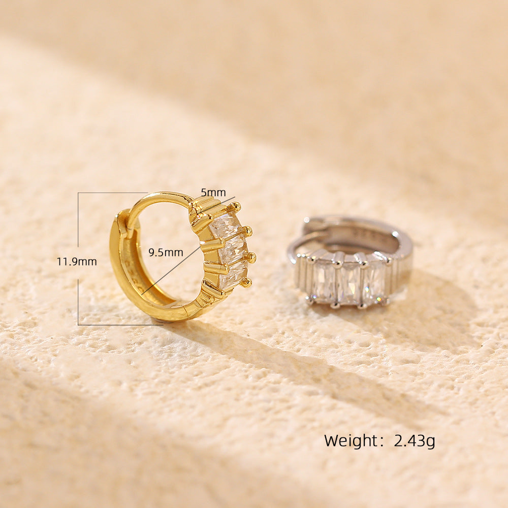 Elegant Luxury 925 Sterling Silver Rectangle Cubic Zirconia Inlay Hoop Earrings for Women