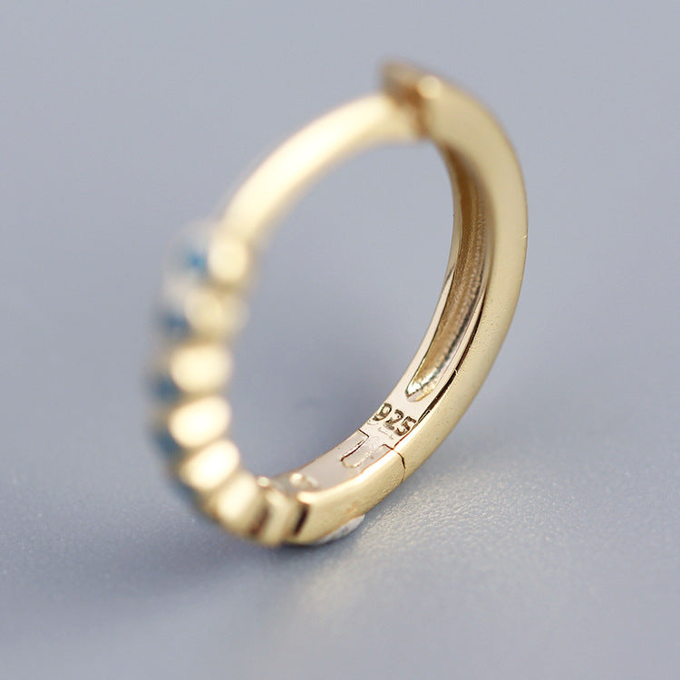 Minimalist 925 Sterling Silver Geometric Round Hoop Earrings with Cubic Zirconia Inlay for Women