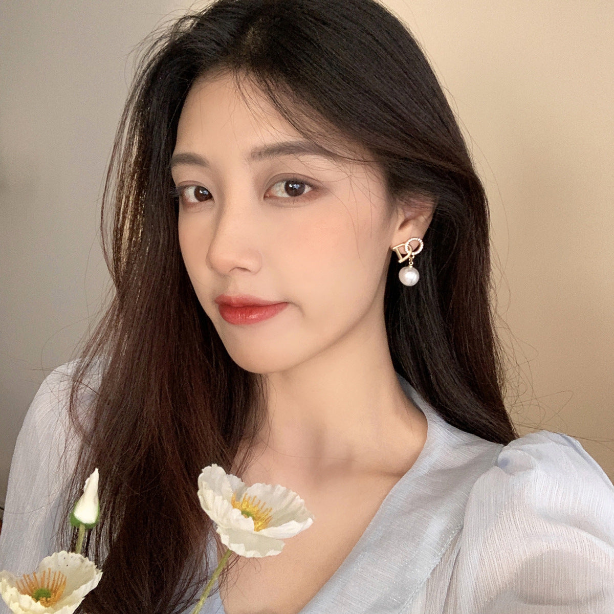 Minimalist Geometric Pearl Stud Earrings for Women with Gold-Plated Copper Base Springtime Elegant Ear Jewelry