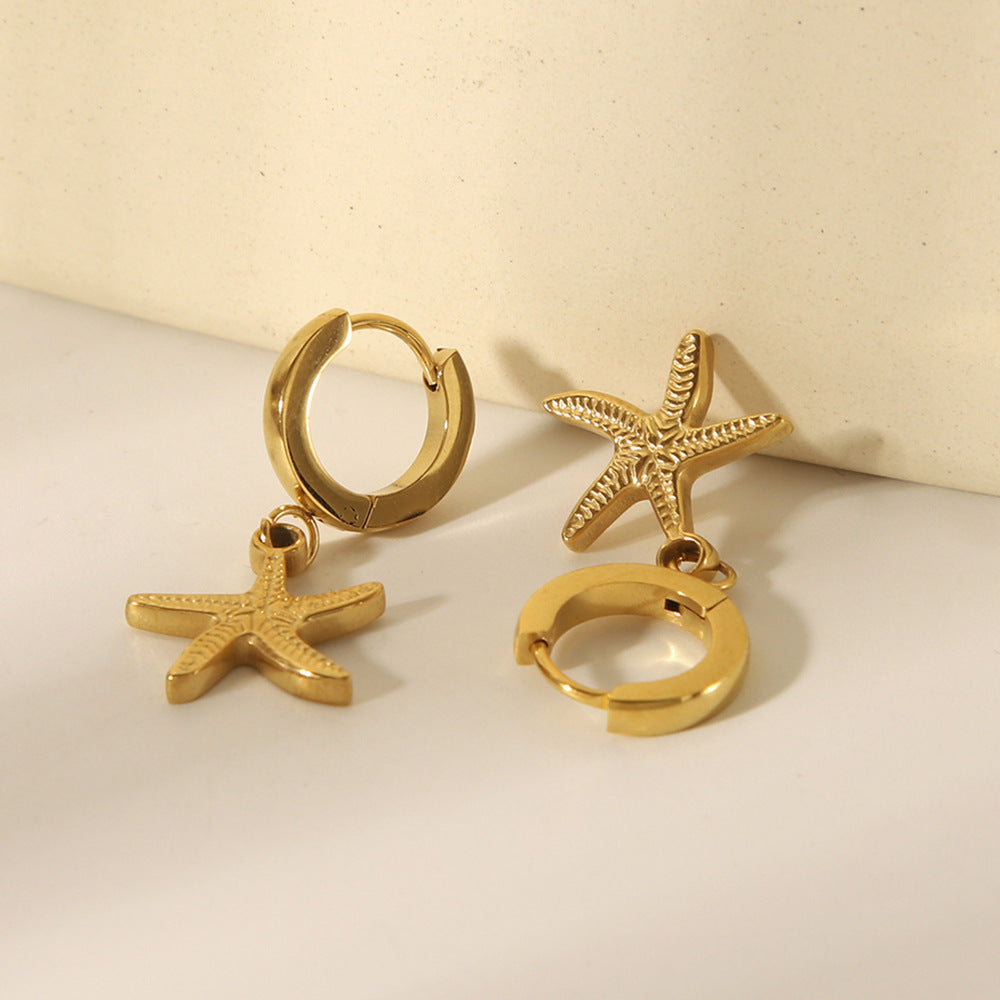 Stylish Starfish-Shaped Titanium Steel Earrings with 18K Gold Plating for Women