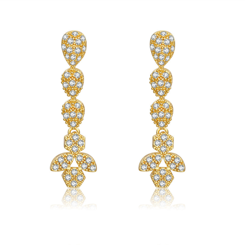 Vintage Gold Plated Brass Teardrop Floral Earrings with Cubic Zirconia