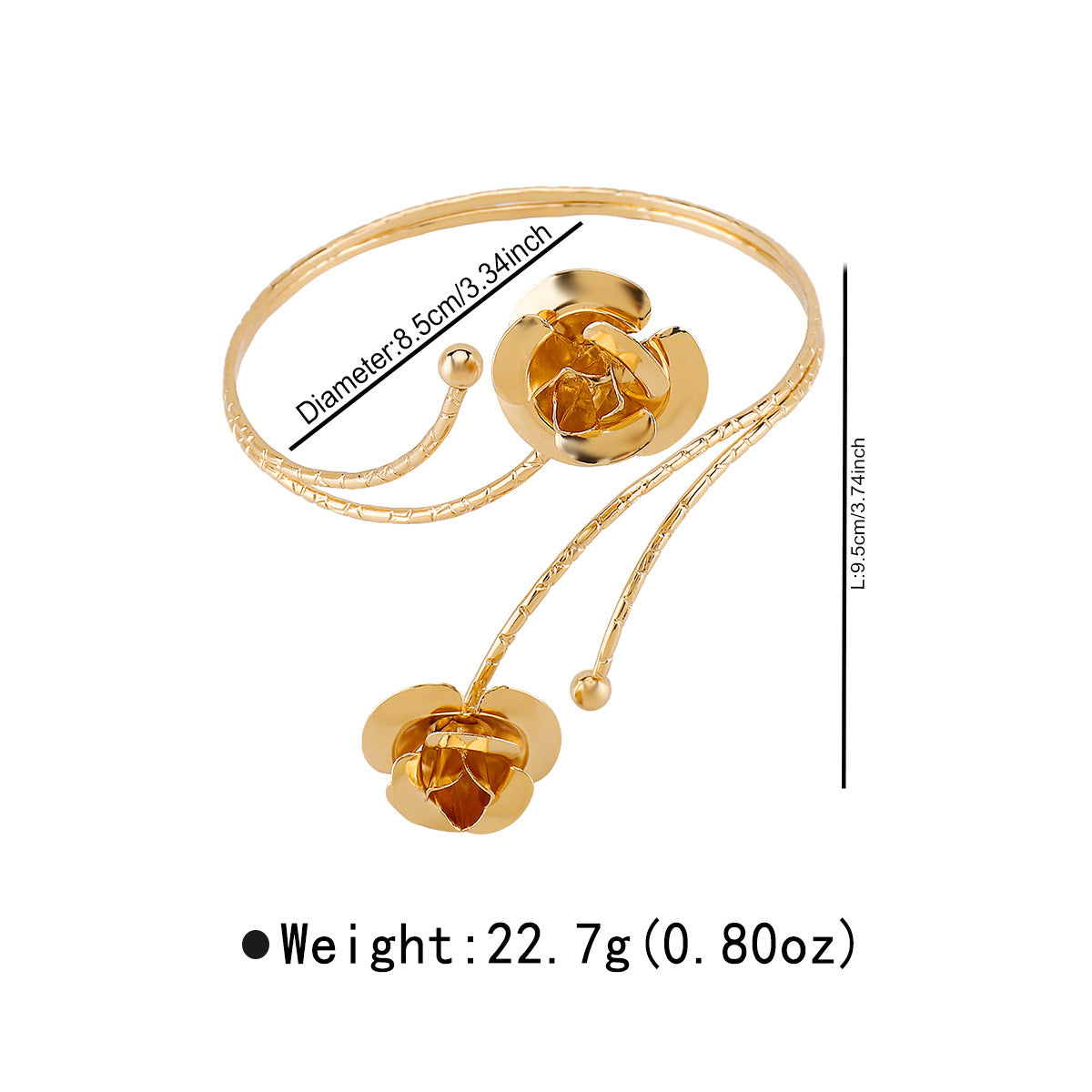 Pulsera Brazalete Abierta Ajustable de Hojas Florales para Mujer en Aleación con Acabado Chapado Diseño de Moda Minimalista
