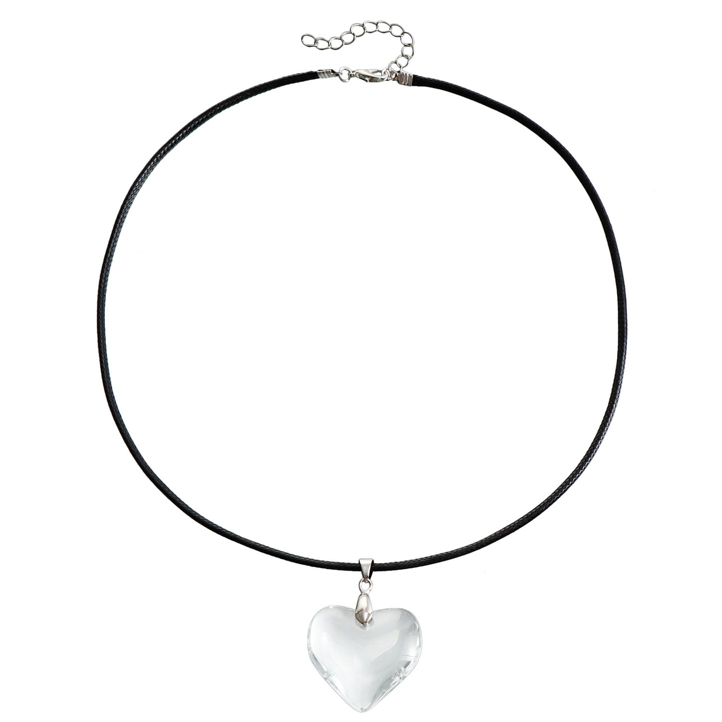 Minimalist Black Large Heart Pendant Necklace for Women Alloy with Electroplating Finish on Leather Cord