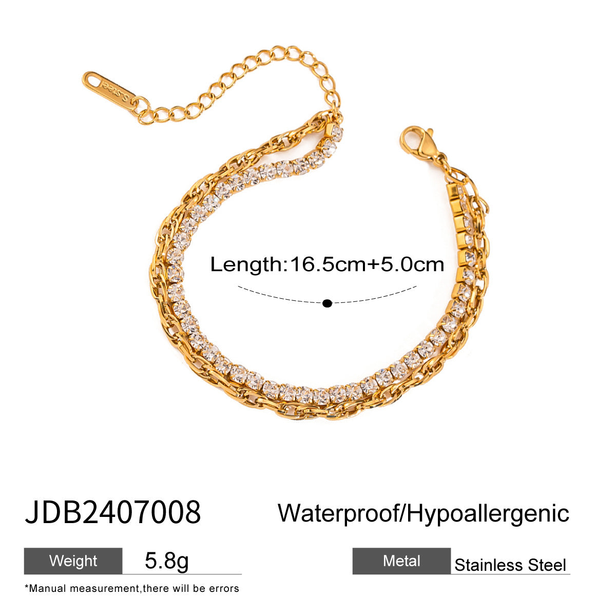 Geometric Stainless Steel Rhinestone Plated Bracelet for Women