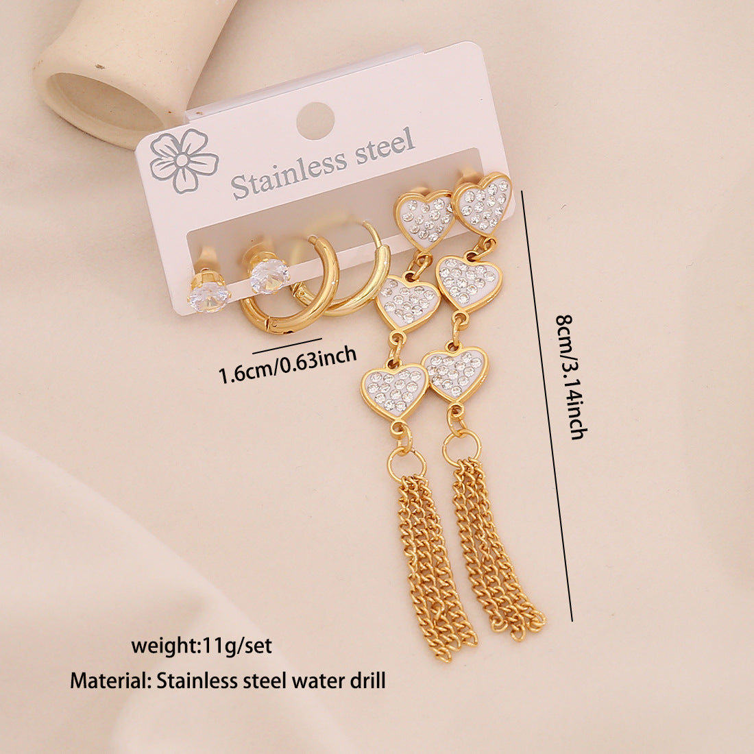 Fashionable Floral and Teardrop-Shaped Stainless Steel Stud Earrings with Dangle Fringe for Women