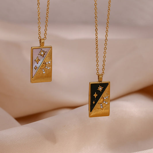 Collar con colgante geométrico minimalista de acero inoxidable con diseño de concha de tarot de sol y estrella de titanio para mujer