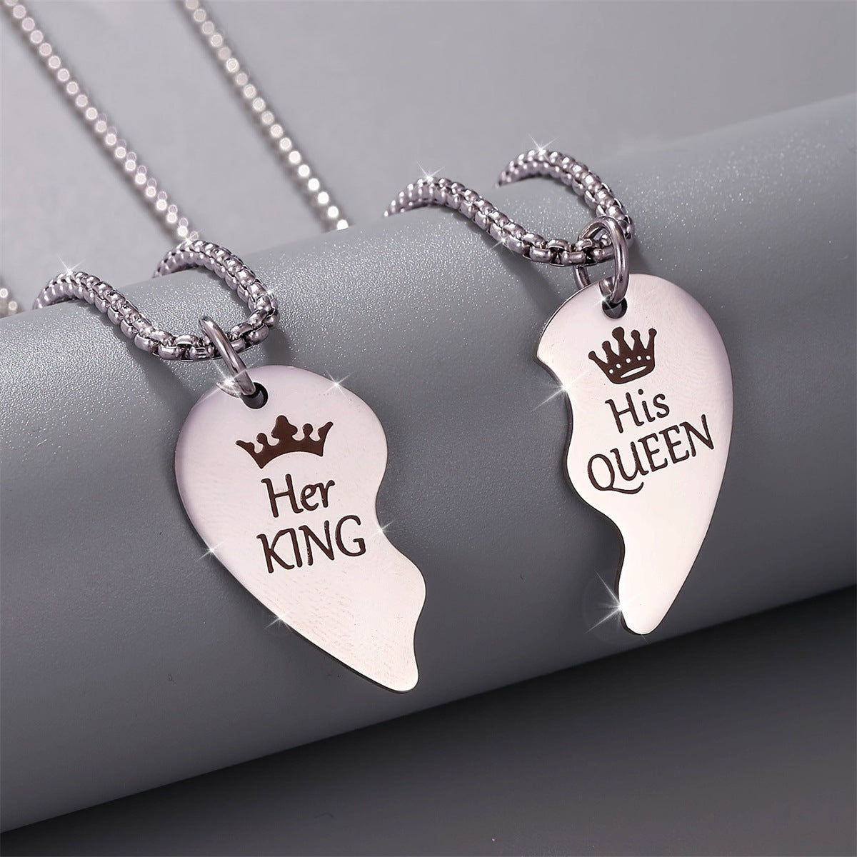 Personalized King and Queen Stainless Steel Pendant Necklace for Women with Polished Titanium Steel Charm and Drop Shape Design