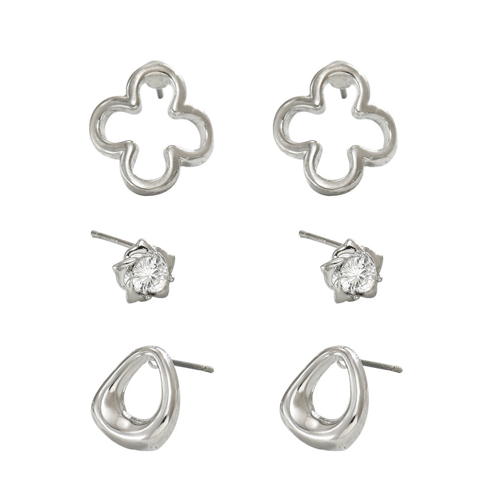 Dulces pendientes con forma de trébol para mujer con incrustaciones de circonita sobre base de cobre y postes de acero inoxidable