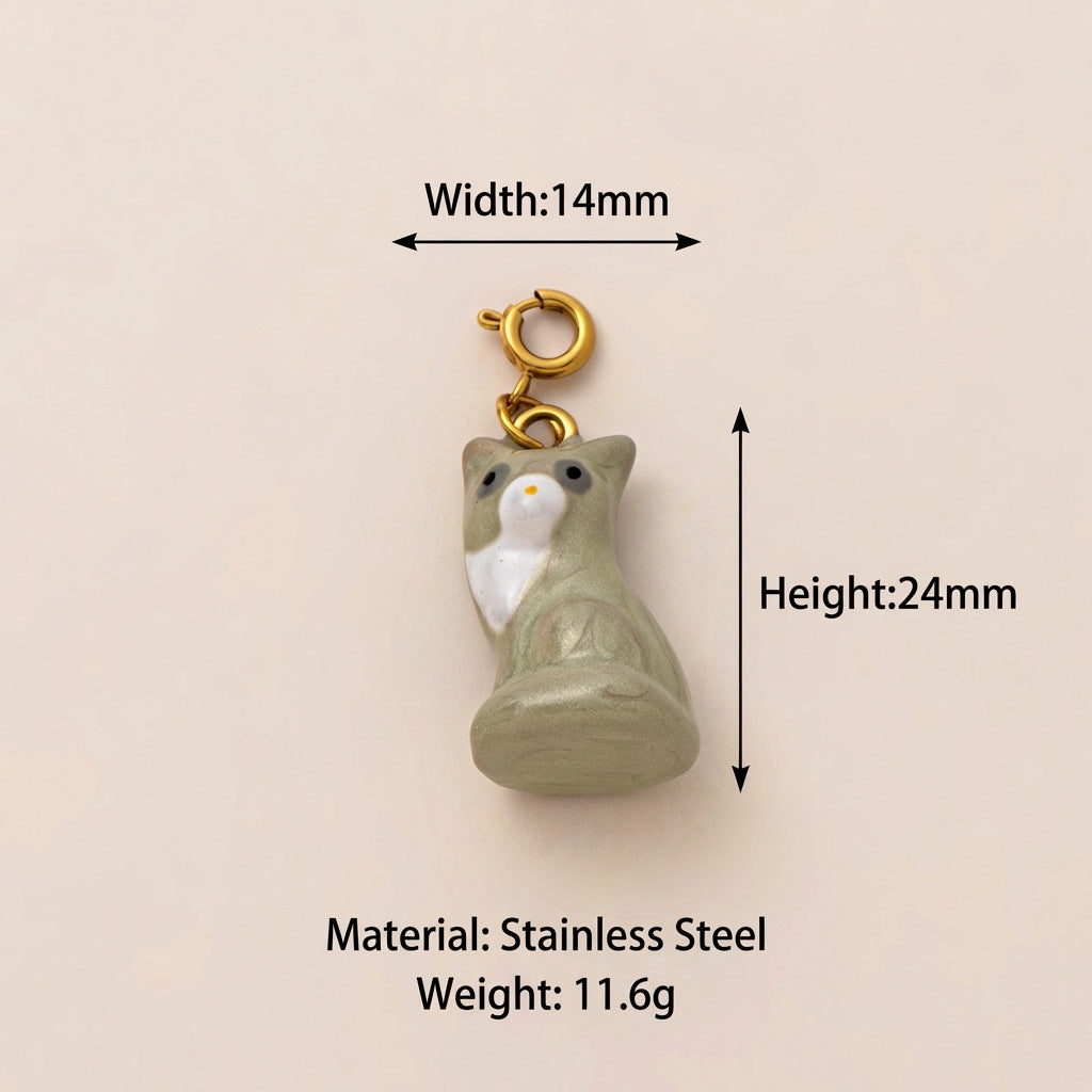 Vintage 18K Gold Plated Stainless Steel Animal Pendant Charm Bar for Women