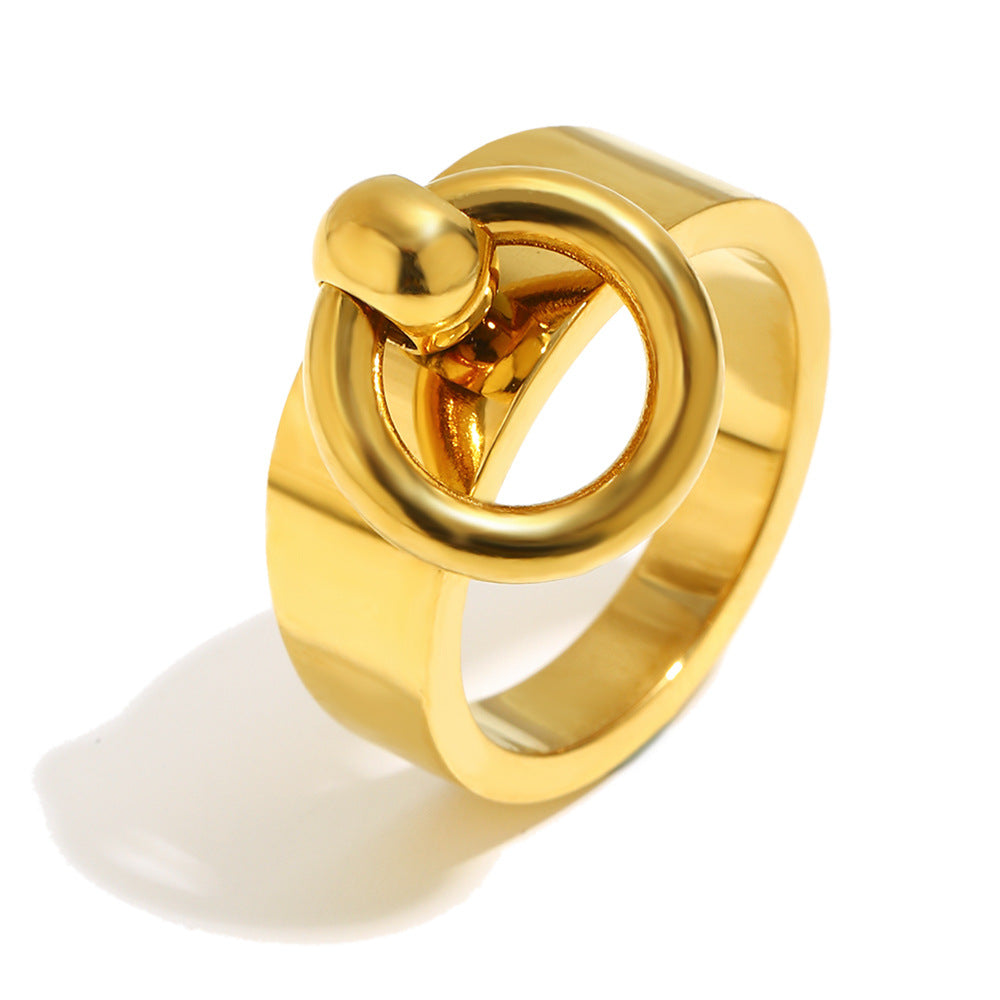 Anello rotondo geometrico in acciaio inossidabile placcato oro 18 carati minimalista da donna