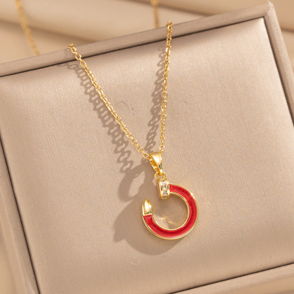 Collar de acero de titanio chapado en oro de 18 quilates, geométrico irregular, de lujo ligero para mujer con colgante de cobre