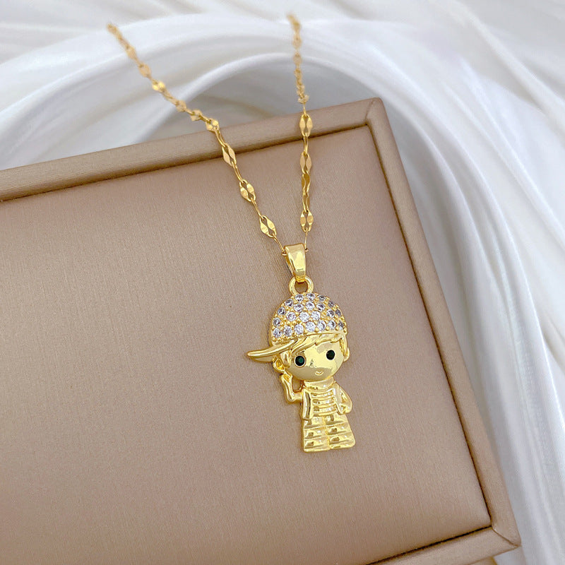 Collar de lujo con colgante de luna geométrica para mujer y hombre, cadena de clavícula de acero inoxidable con incrustaciones de diamantes de imitación