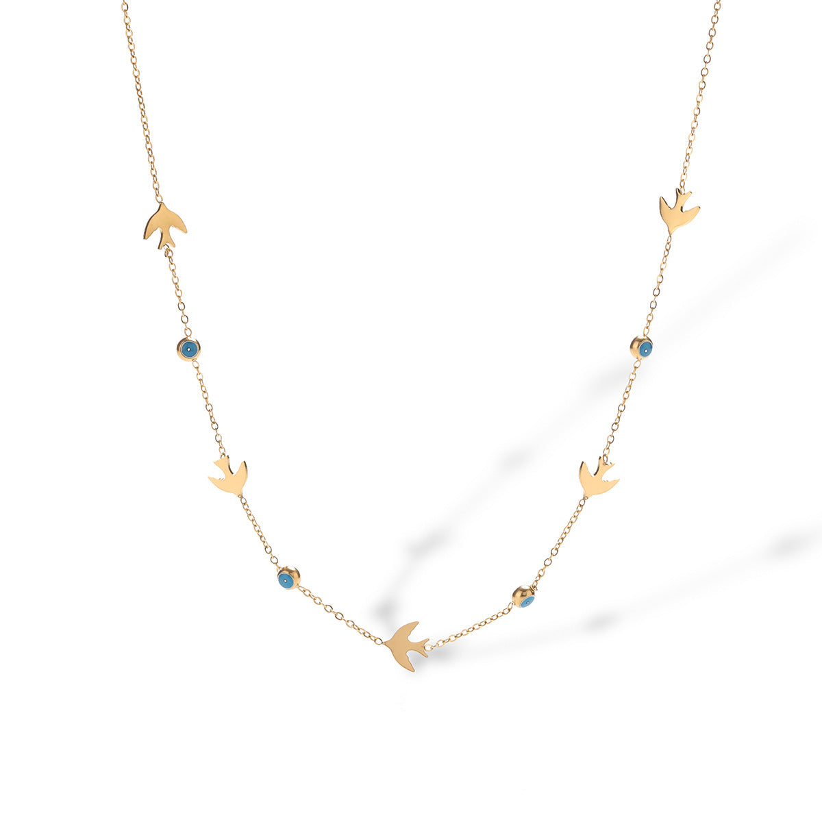 Minimalist Geometric Titanium Steel Necklace for Women with 18K Gold Plating and Enamel Eye Pendant