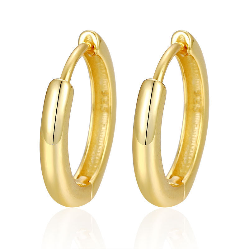 Minimalist 925 Sterling Silver Round Hoop Earrings with Pearl Inlay Teardrop Design