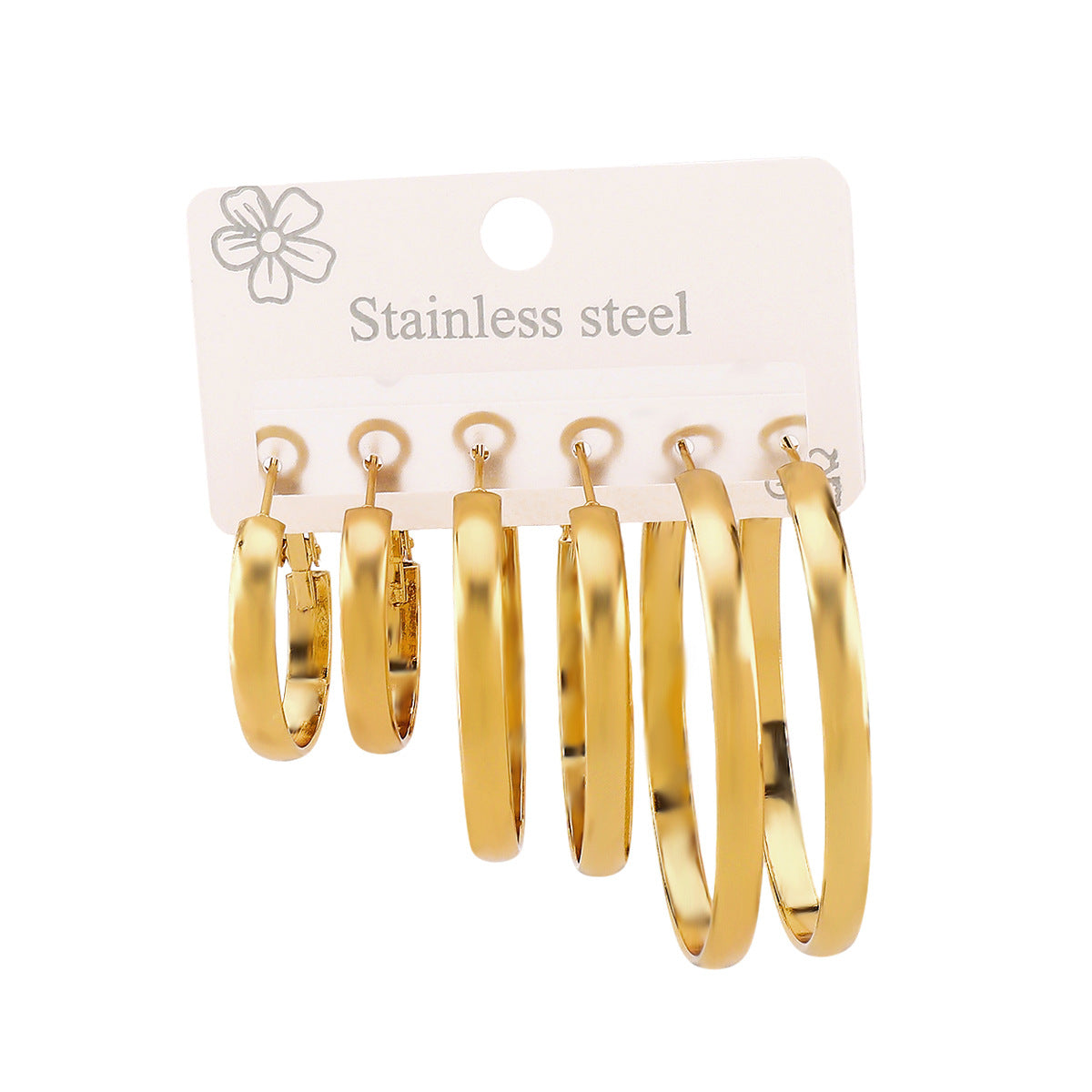 Minimalist Geometric Stainless Steel Earrings for Women with Plated Finish, Circular and Hexagonal Hoop and Stud Set