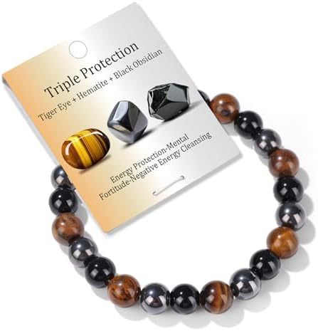 Natural Crystal Round Beads Bracelet Amethyst Tiger Eye Multi-layer Gemstone Handmade Jewelry
