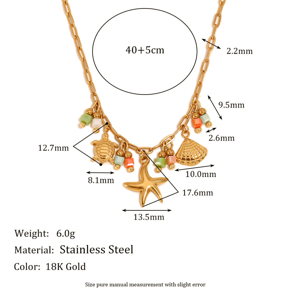 Minimalist Geometric Stainless Steel Plated 18K Gold Beach-Themed Ocean Pendant Necklace for Women with Shell Inlay
