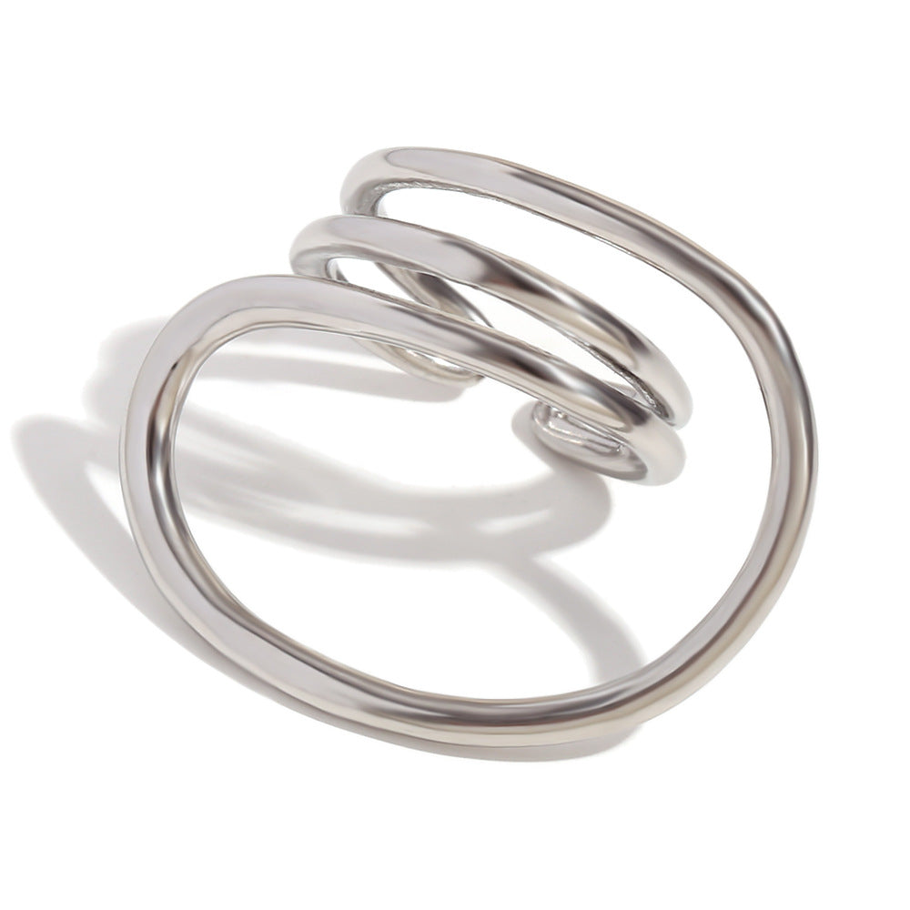 Minimalist Geometric Stainless Steel Ring with 18K Gold Plating for Women Featuring Bold Linear Design