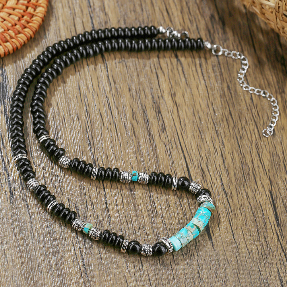 Hip-hop Geometric Round Agate Beaded Necklace with Cubic Zirconia Pendant for Unisex