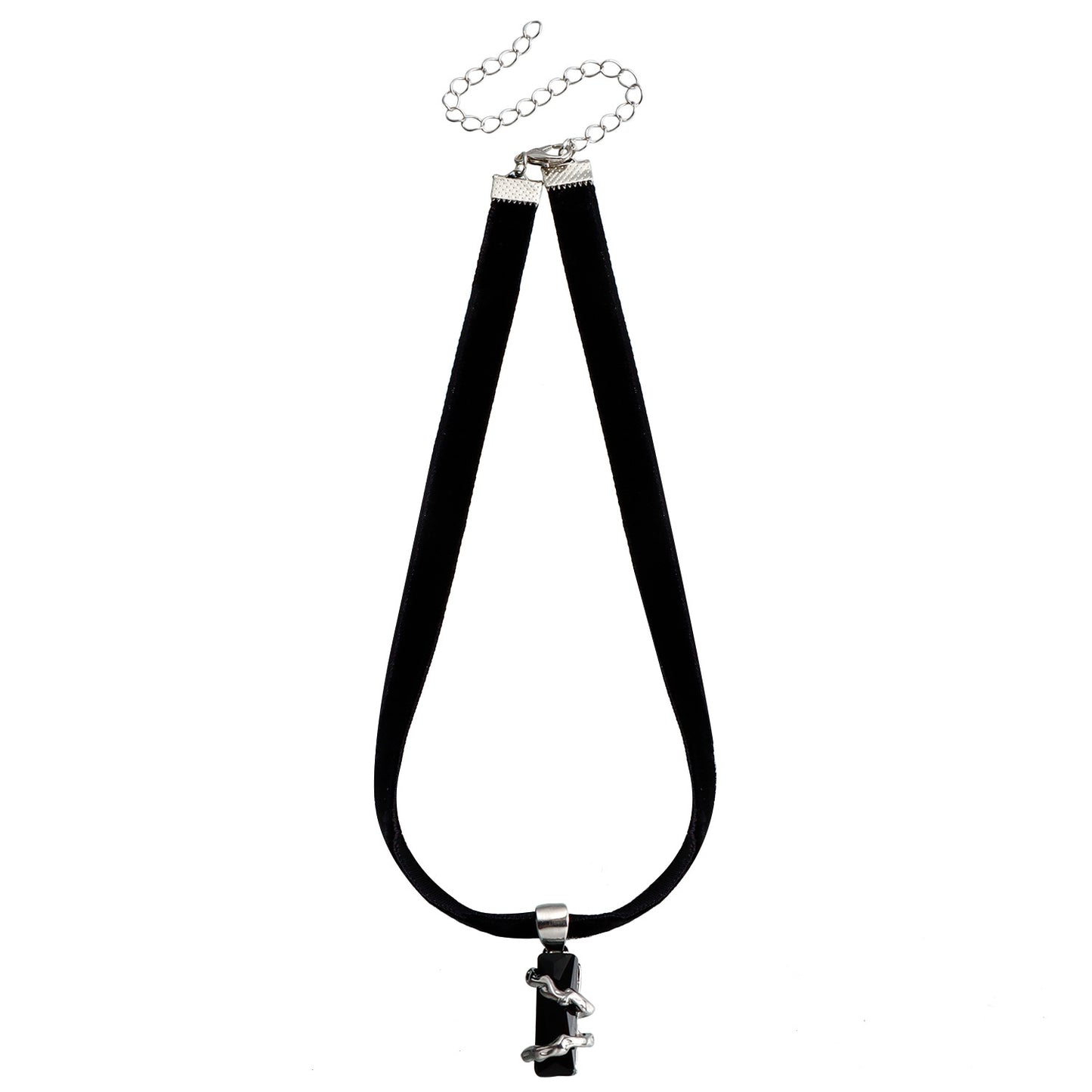 Minimalist Black Satin Ribbon Heart Pendant Necklace for Women with Rhinestone Inlay and Gold Plated Alloy