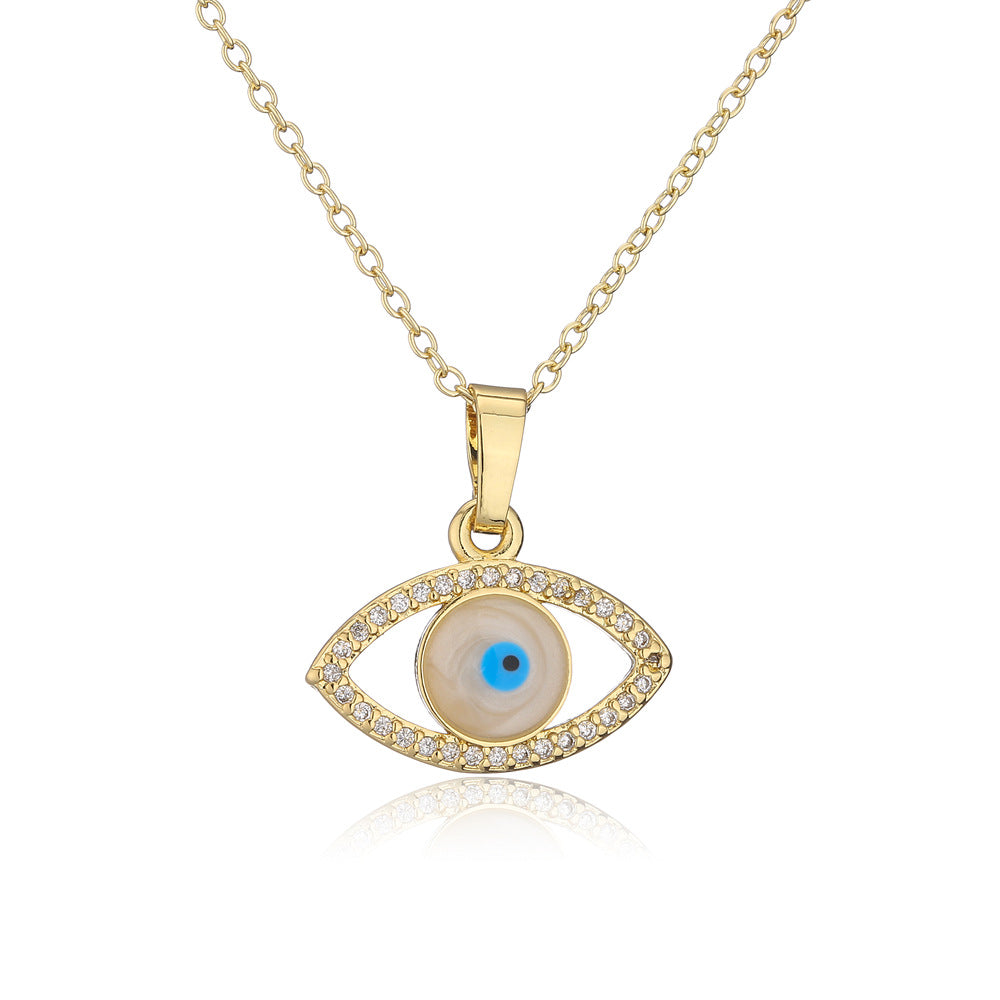 Minimalist Geometric Eye Pendant Necklace for Women with Copper Base and 18K Gold Plating, Enamel Finish and Zircon Inlay