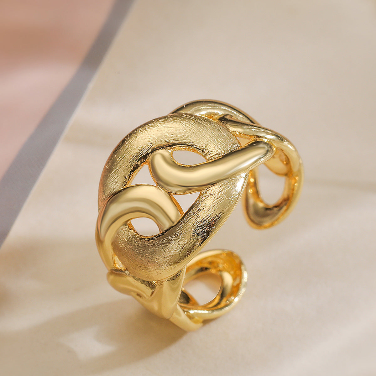 Minimalist 18K Gold Plated Geometric Brass Ring for Women