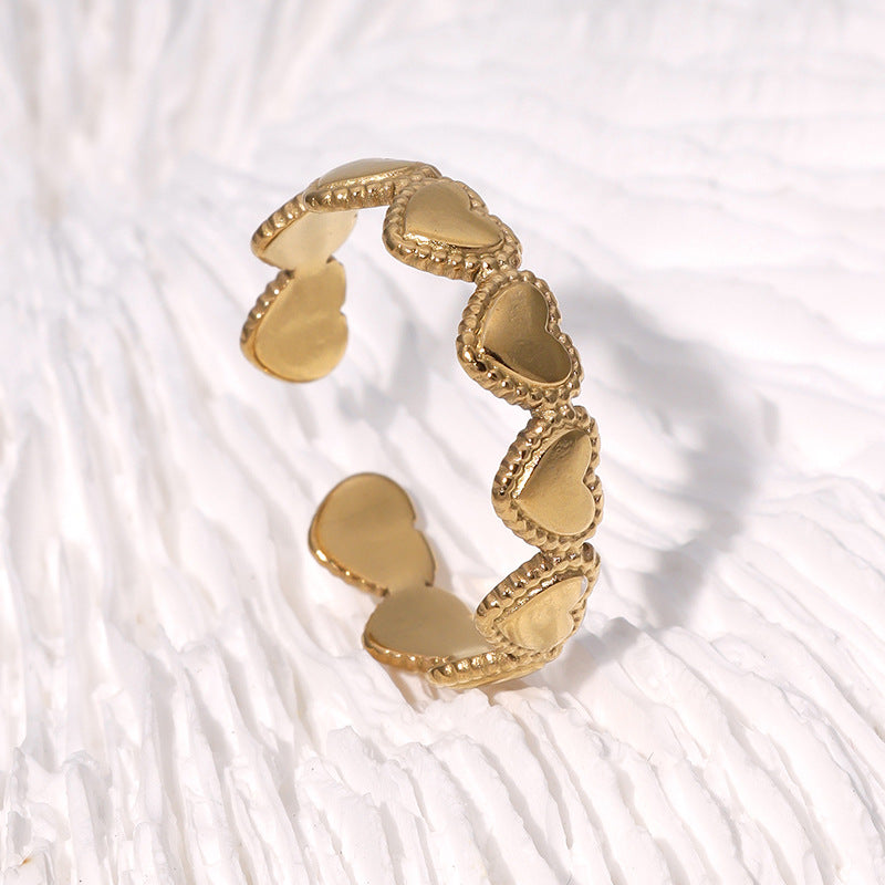 Minimalist 18K Gold Plated Stainless Steel Heart Open Ring for Women