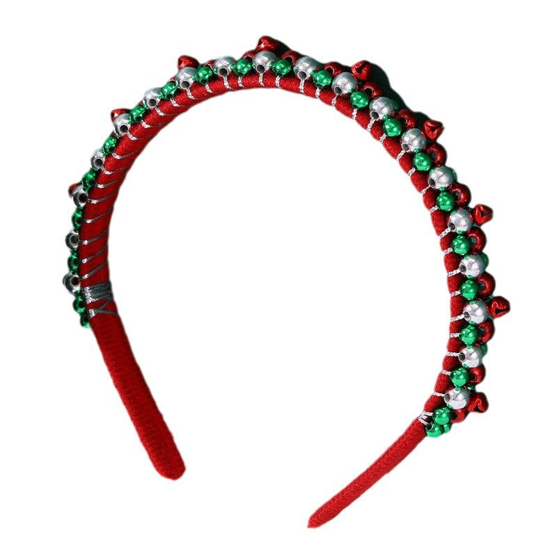 Cerchietto con perline rosso e verde per festa di Natale con campana per bambini, accessorio festivo per capelli per le vacanze