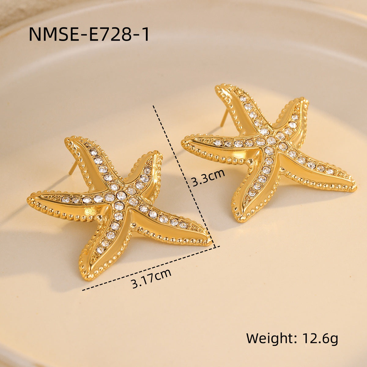 Orecchini a forma di Stella Marina alla Moda in Acciaio Inossidabile con Zirconia Micro-Incastonata, Finitura Placcata Oro 18K, Ipoallergenici e Inossidabili per Donna