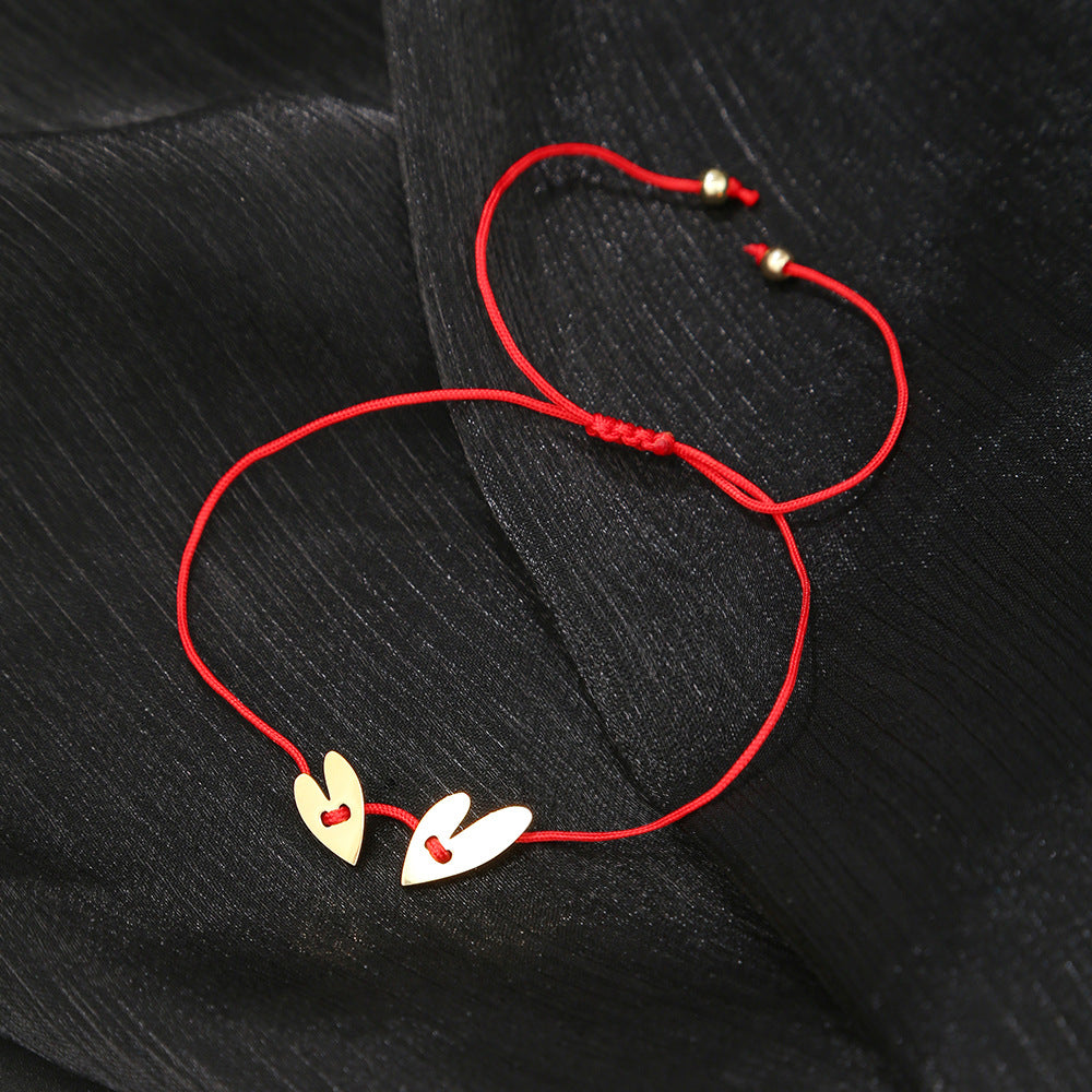 Heart Shaped Titanium Steel Bracelet with Red Cord