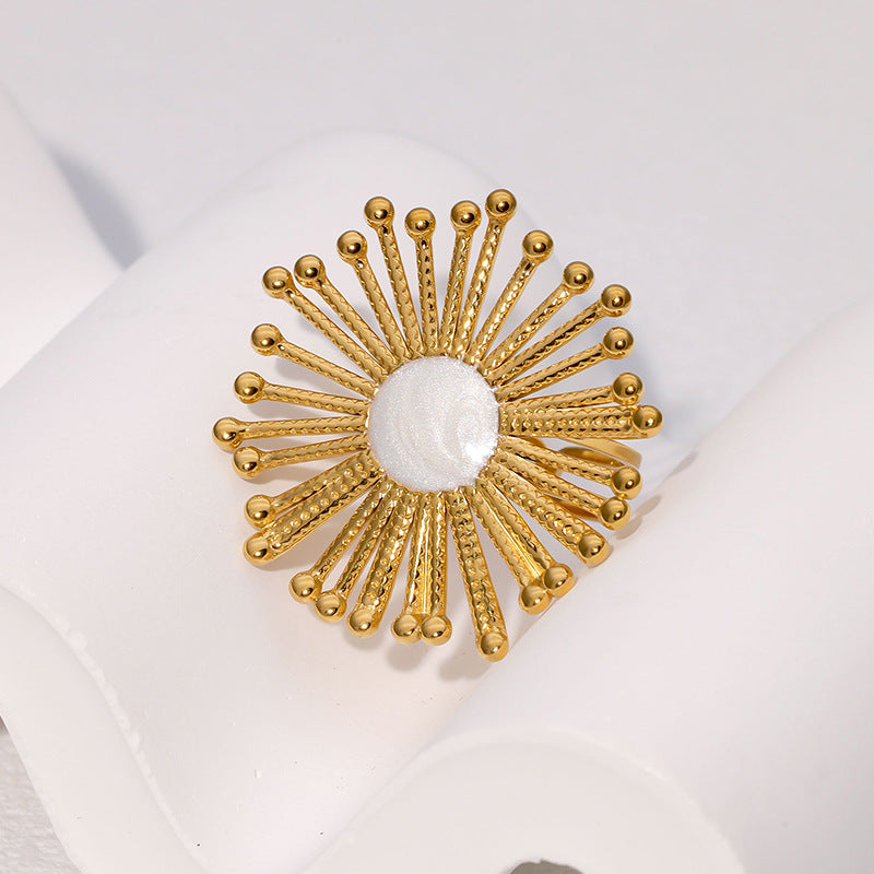 Vintage French-Style Geometric Gold-Plated Stainless Steel Open Ring for Women
