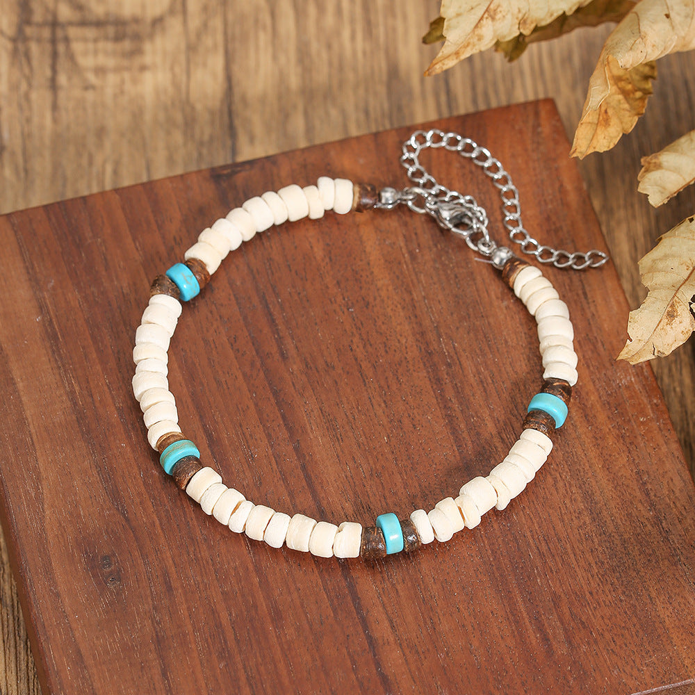 Bohemian Geometric Wood and Stainless Steel Beaded Bracelet for Men and Women