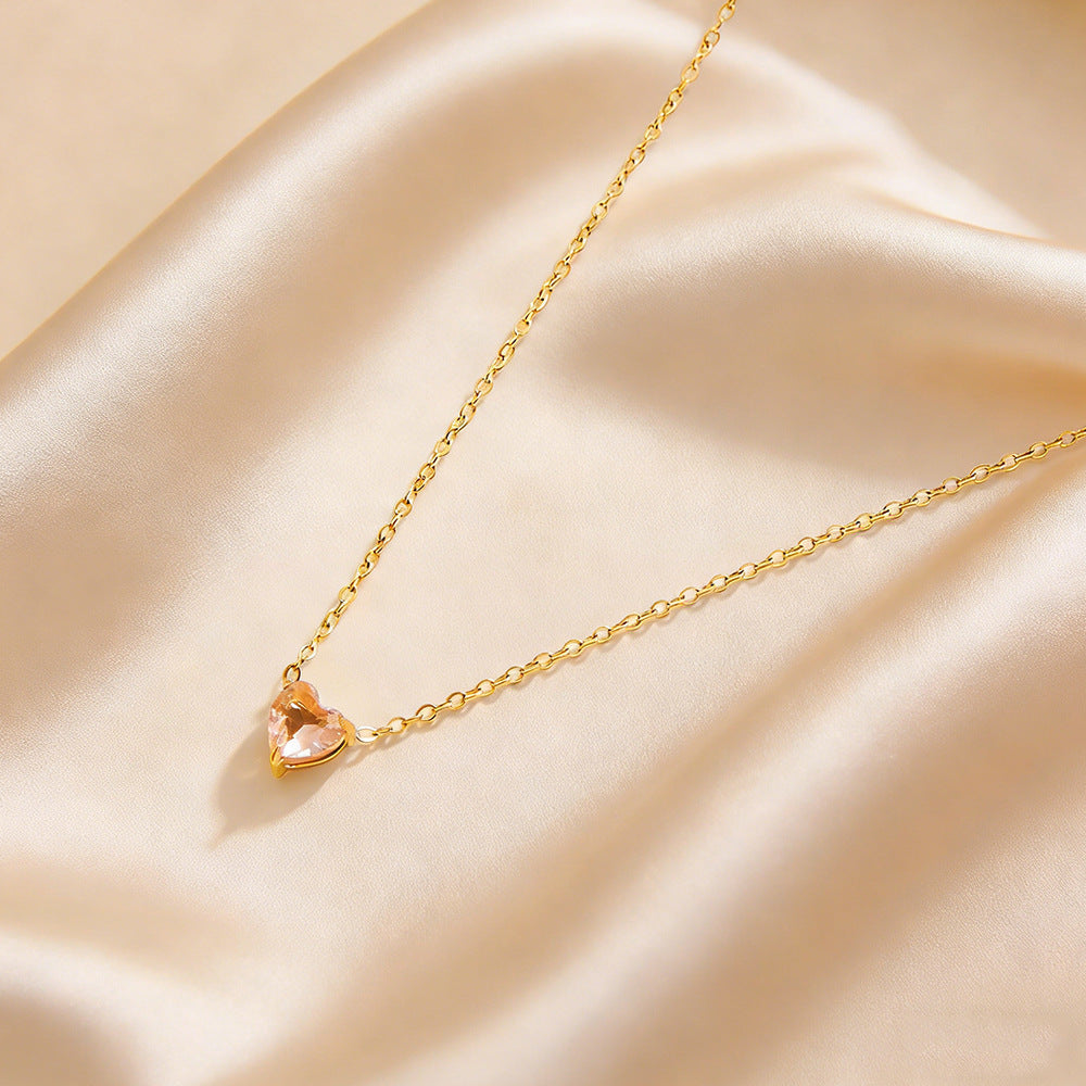 Elegante collana da donna in acciaio inossidabile placcato a forma di cuore con pietra natale di dicembre