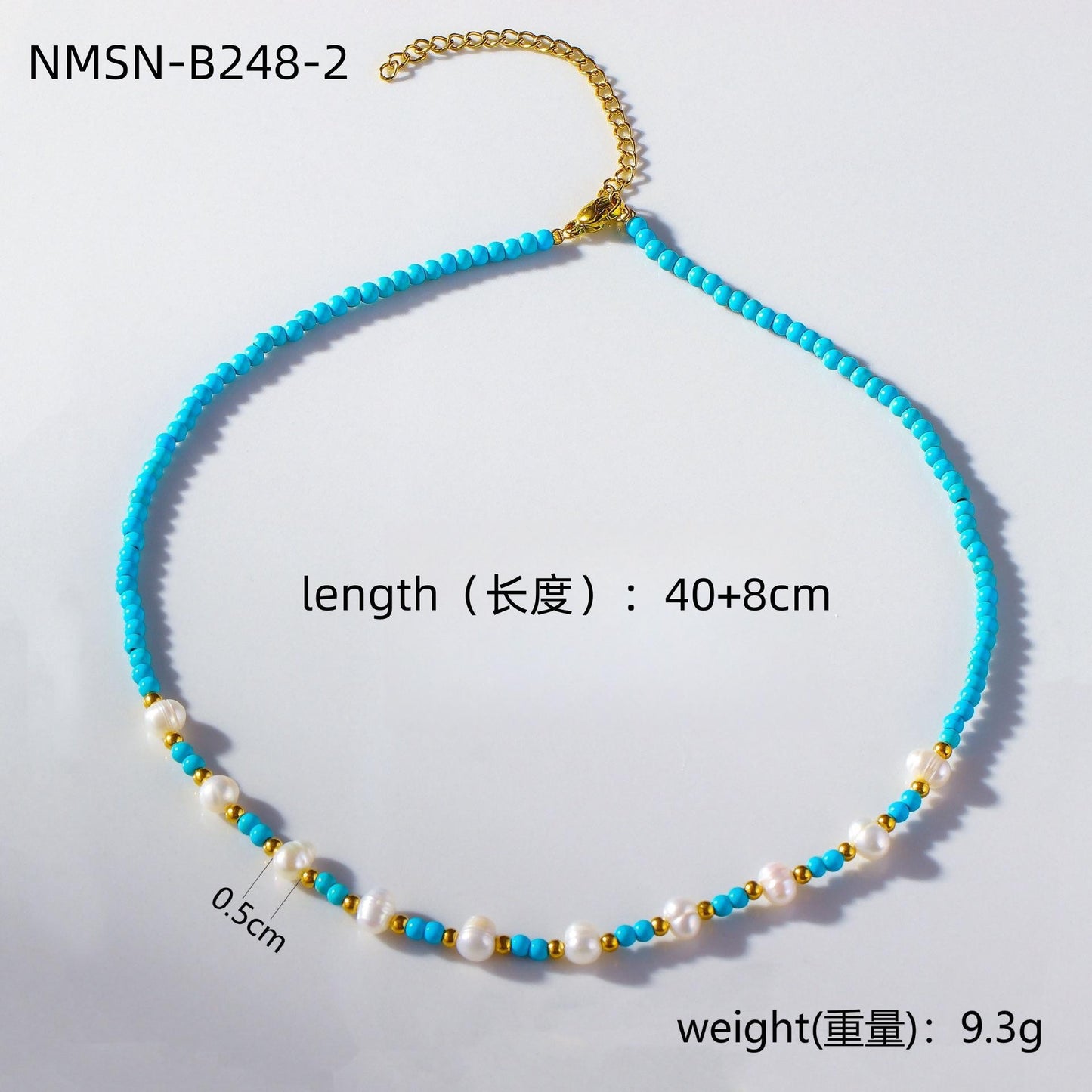 Collana con Perla Minimalista da Donna con Catena in Acciaio Inossidabile e Ciondolo in Acciaio al Titanio con Perline Blu e Finitura Placcata
