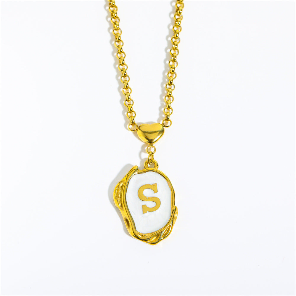 Collana Minimalista in Acciaio Inossidabile a Forma di Lettera con Placcatura in Oro 18K e Catena a O per Uomo e Donna