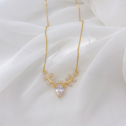 Minimalist Deer-Shaped Titanium Steel Plated Necklace for Women with O-Chain, Dainty Clavicle Jewelry Gift