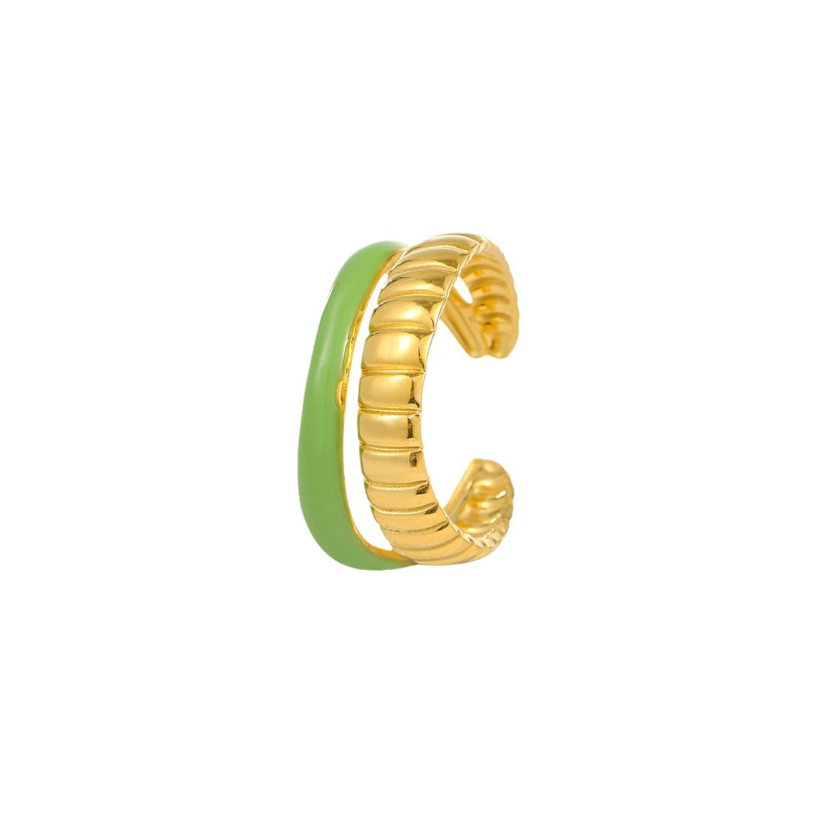 Anello da donna in acciaio inossidabile placcato oro 18 carati con doppia striscia smaltata verde, stile Fashion OL