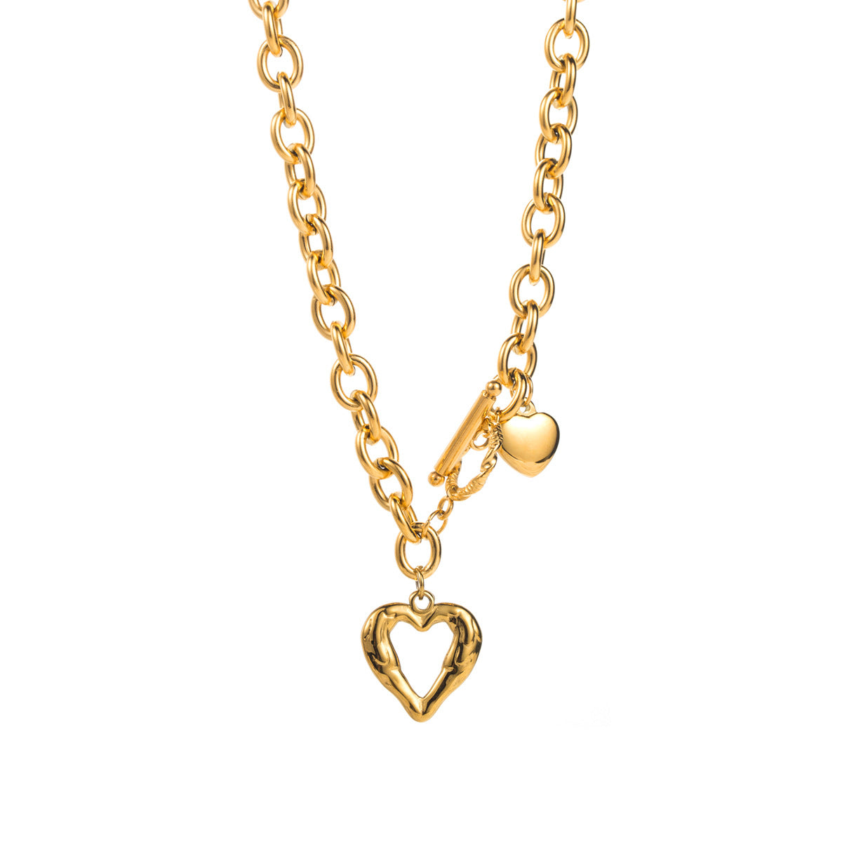 Collana placcata in acciaio inossidabile a forma di cuore, dolce e grintosa, da donna, con estetica minimalista e design a catenina sottile all'altezza della clavicola